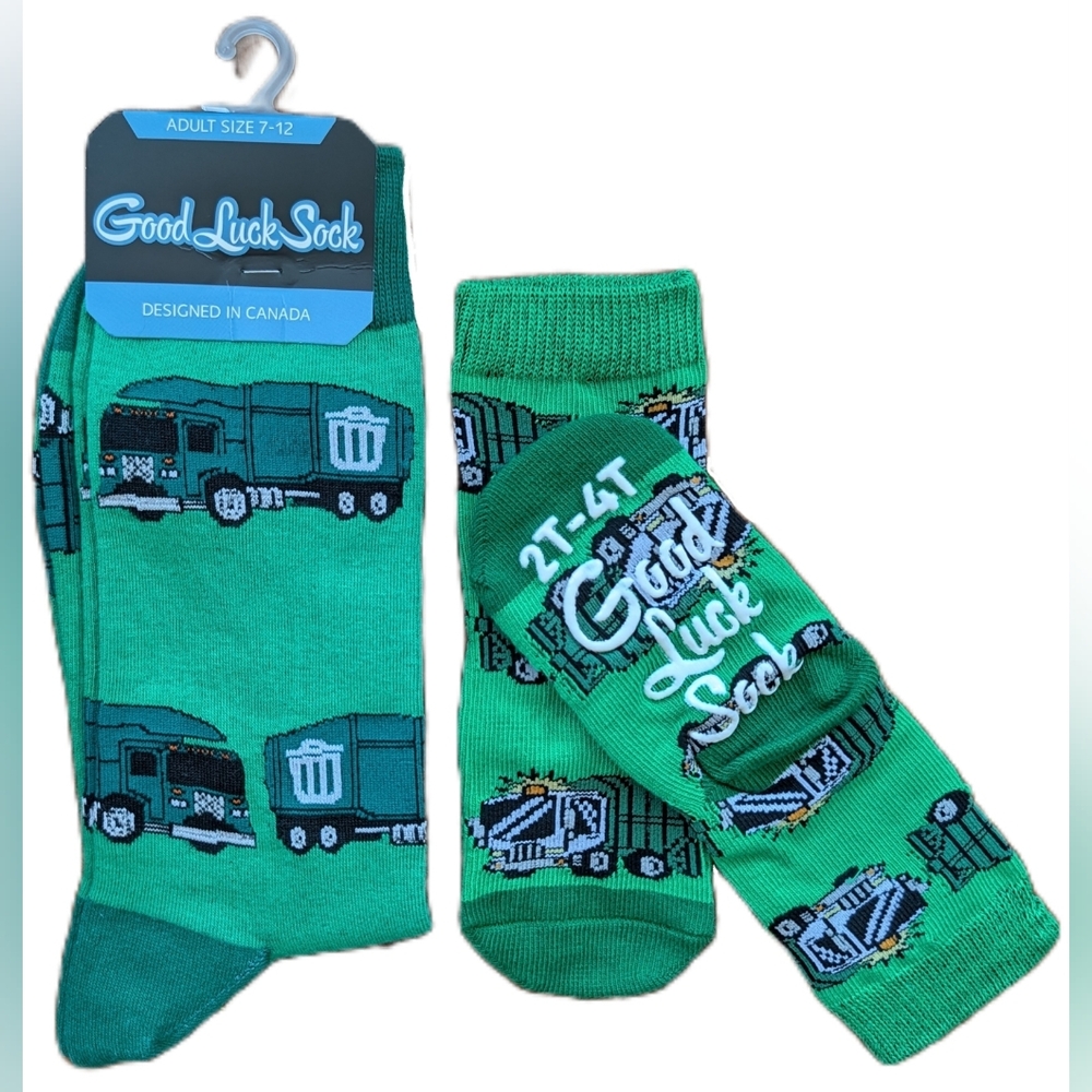 🇨🇦 Good Luck Sock Dad/Toddler Matching Garbage Truck Design Socks